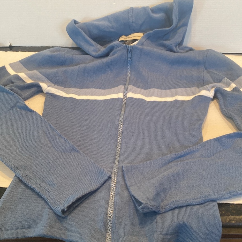 NWT & Vintage Great American Sweater Co. Blue & White Hooded Cardigan